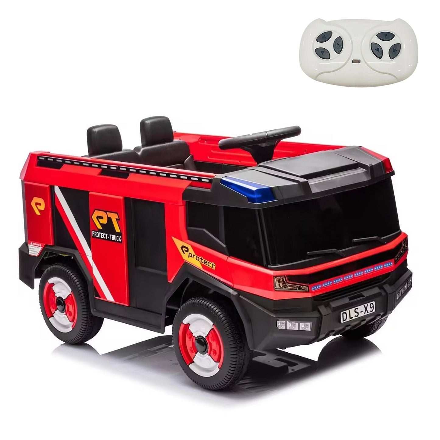 Pirecart 12V Kids Ride on Car Electric Powered Fire Truck Car with Remote Control, LED Light, Siren and Water Gun