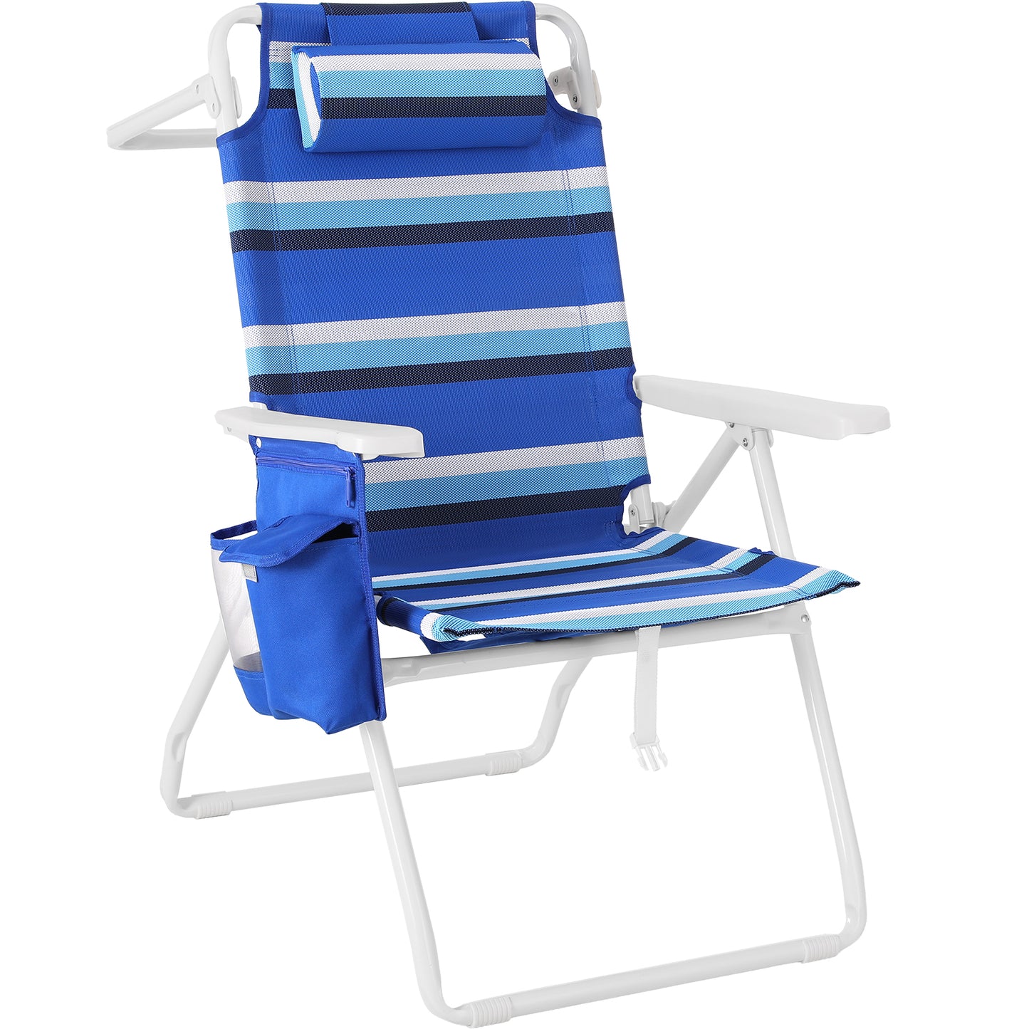 Pirecart Tall Beach Chairs for Adults, Portable Beach Chairs W/ 5-Position Lay Flat & Cooler Pouch, for Beach, Camp, Outdoor