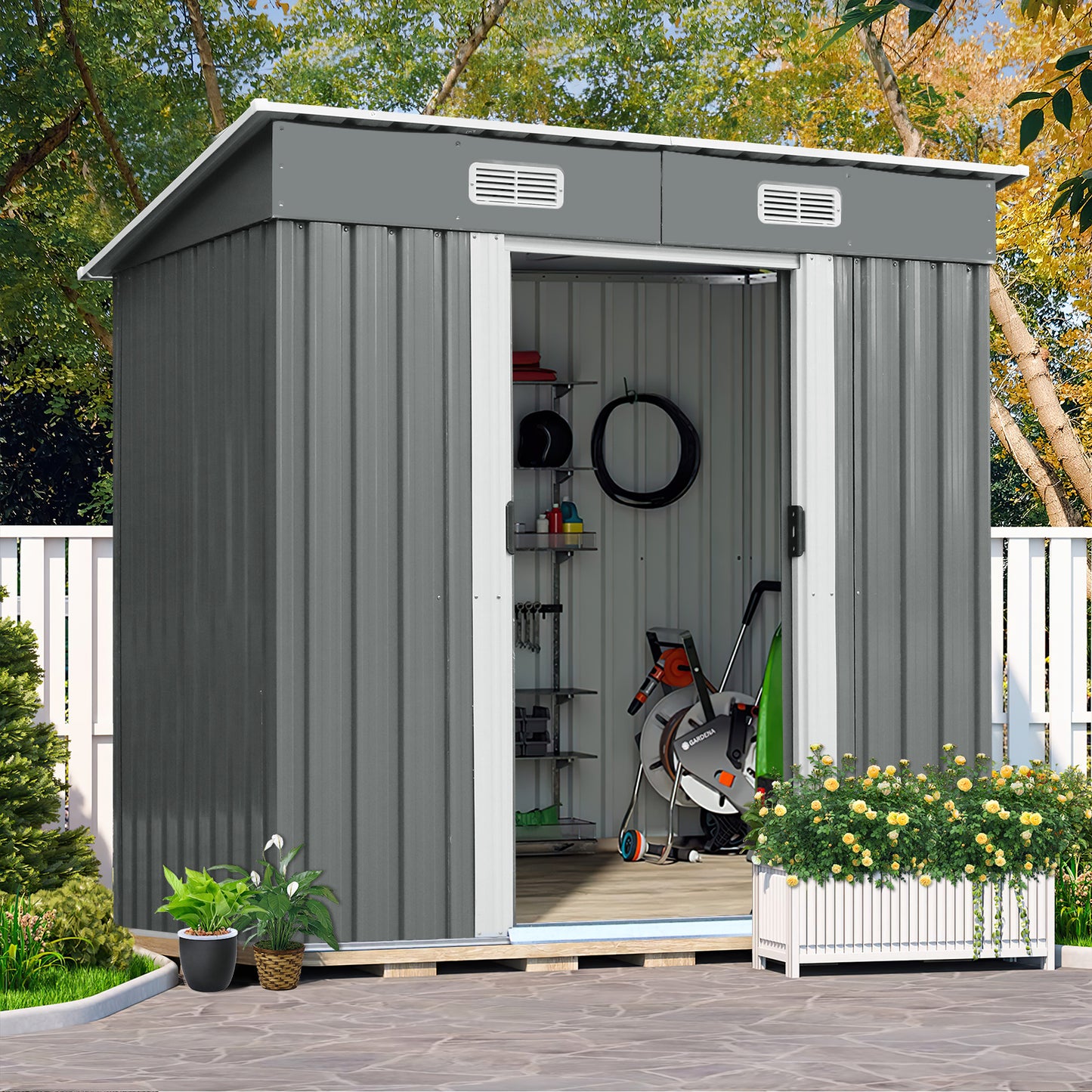 pirecart 6 ×3.5 FT Outdoor Storage Shed, Metal Garden Tool Shed with Sliding Door