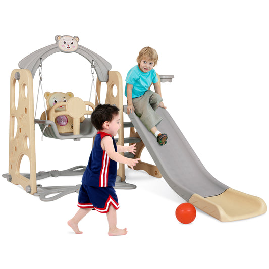 pirecart Toddler Slide and Swing Set, Baby Climber Slide Playset with Basketball Hoop