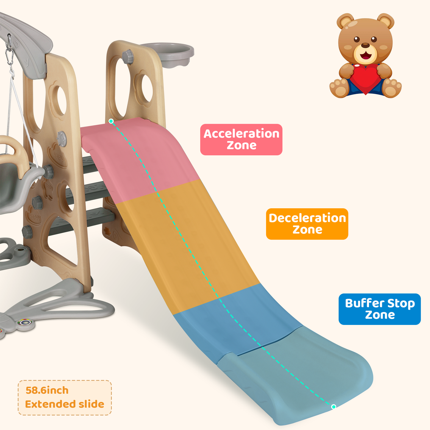 pirecart Toddler Slide and Swing Set, Baby Climber Slide Playset with Basketball Hoop