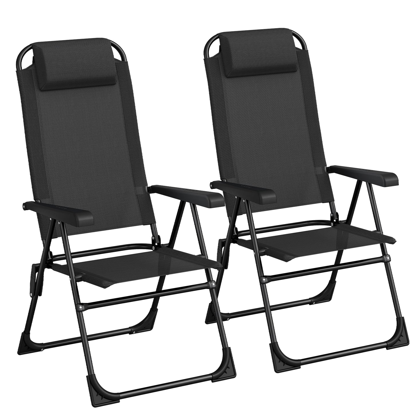 Pirecart 2PCS Folding Patio Chairs, 5 Level Adjustable Outdoor Lawn Chair with Removable Headrest, Teslin Fabric Patio Chairs with Ergonomic Armrest, Foot Pad