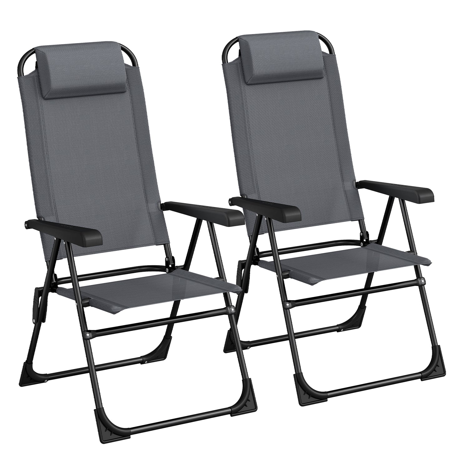 Pirecart 2PCS Folding Patio Chairs, 5 Level Adjustable Outdoor Lawn Chair with Removable Headrest, Teslin Fabric Patio Chairs with Ergonomic Armrest, Foot Pad