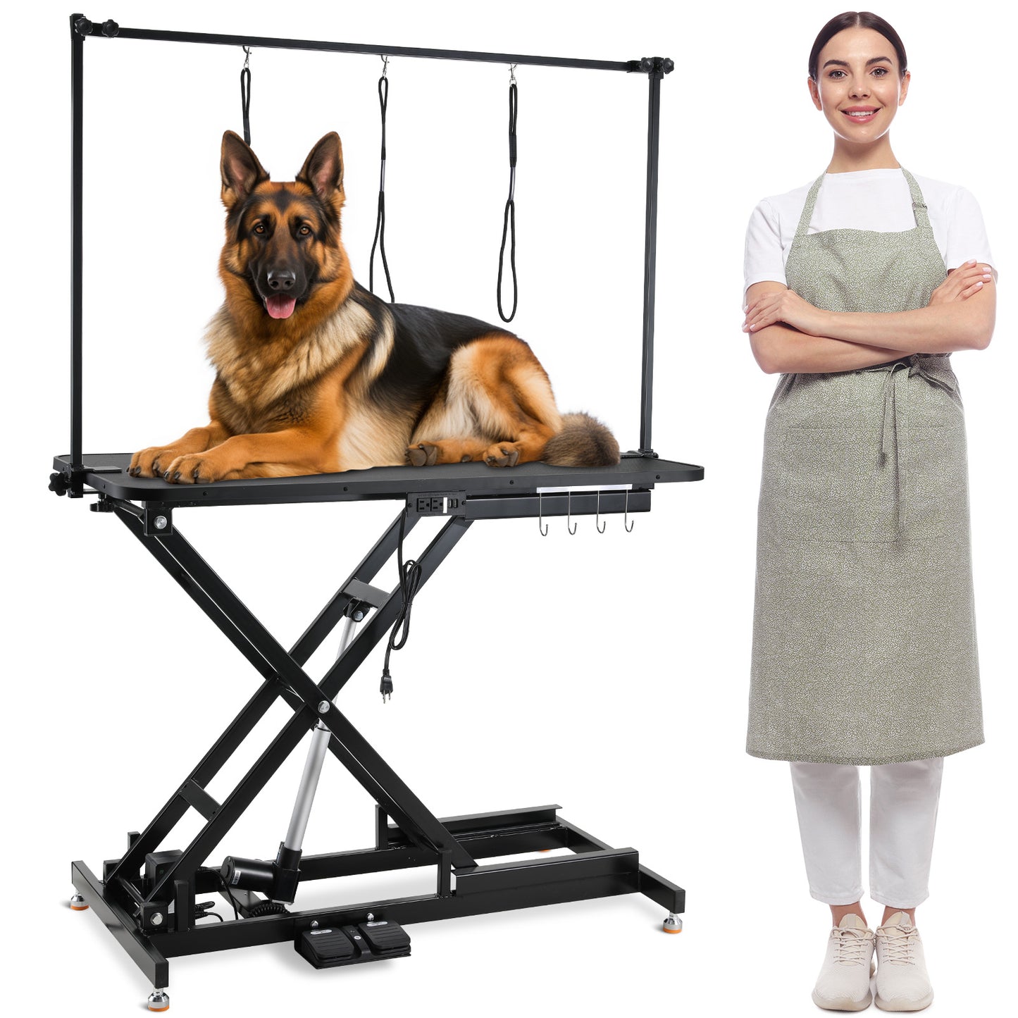 pirecart 49" Electric Dog Grooming Table, Professional Heavy Duty Pet Hydraulic Grooming Table w/Overhead Arm, 3 Noose