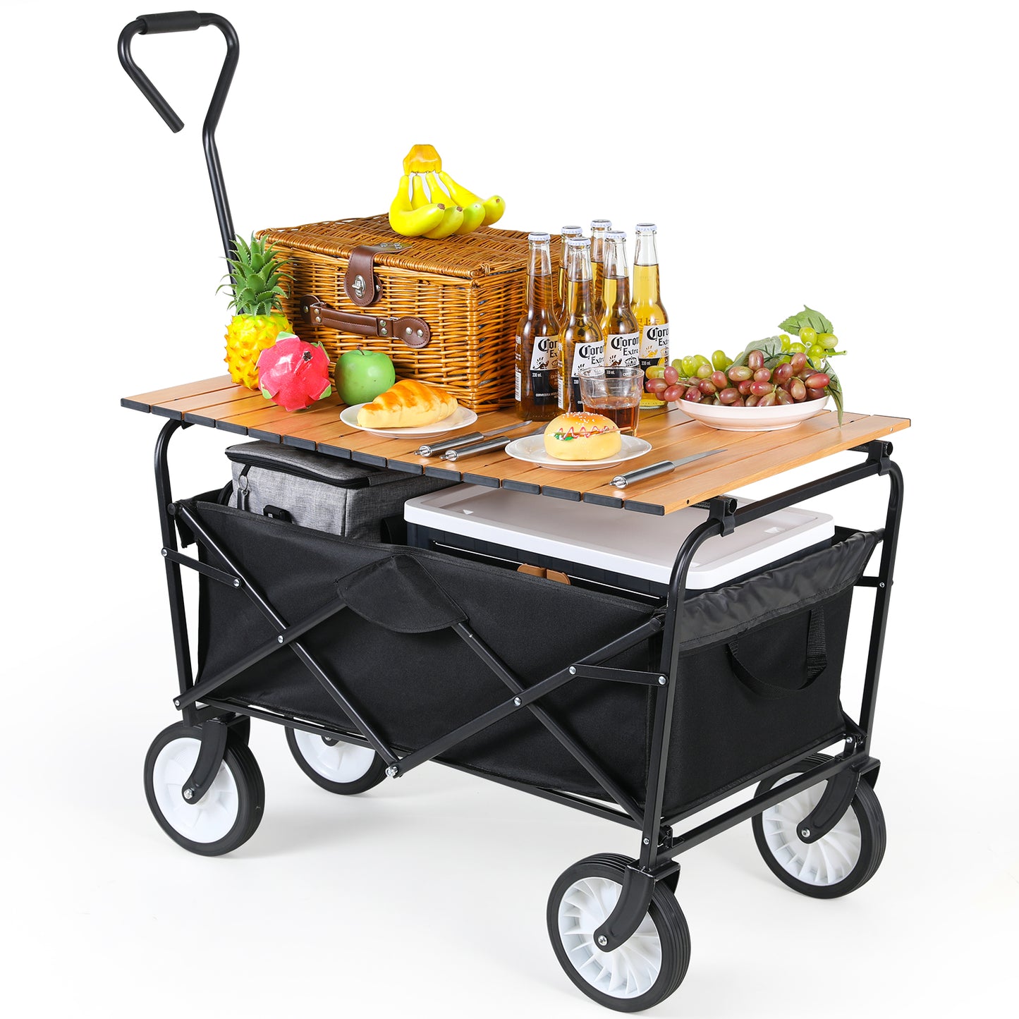 pirecart Collapsible Folding Wagon Cart Backyard Garden Utility Camping Cart with Table Plate