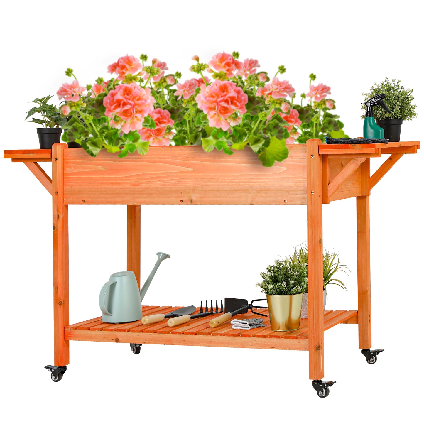 pirecart Raised Garden Bed with Wheels Outdoor Elevated Planter Box W/Legs, Side Tables