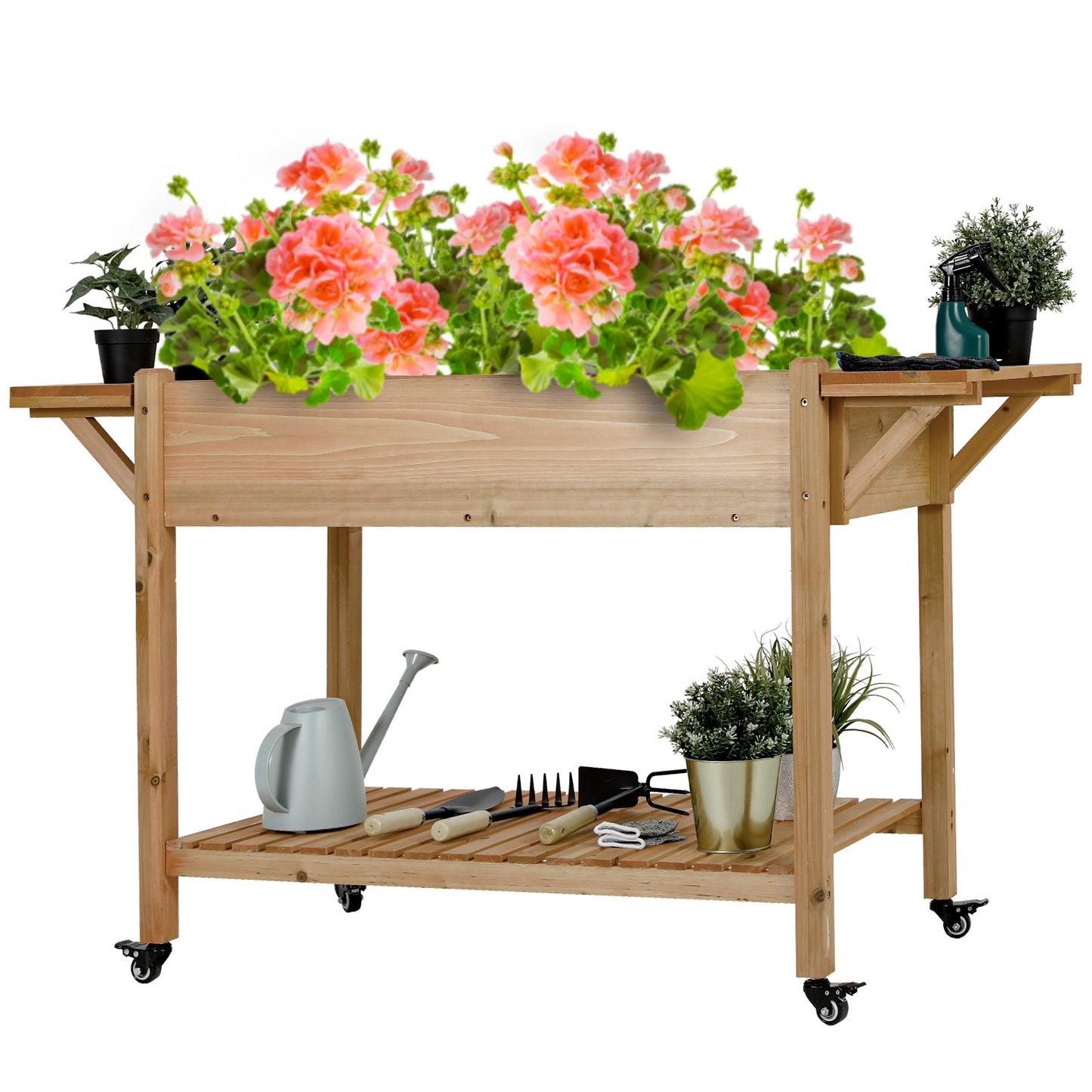 pirecart Raised Garden Bed with Wheels Outdoor Elevated Planter Box W/Legs, Side Tables