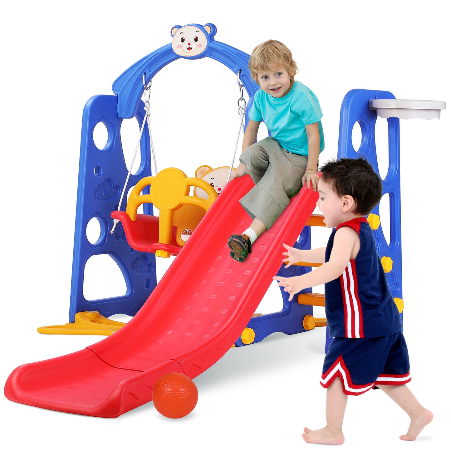 pirecart 4 in 1 Slide and Swing Set, Indoor Outdoor Toddler Climber Slide Playset