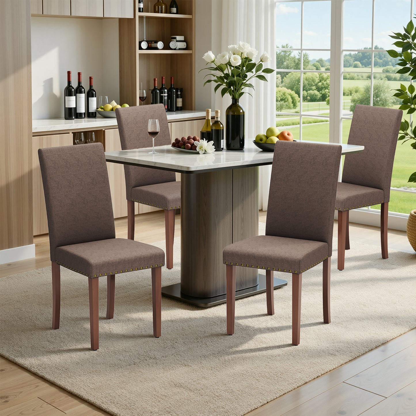 Pirecart 4 PCS Upholstered Dining Chairs Set, Tufted Parsons Design Kitchen Chairs with Nail Head Trim, Solid Wood Legs and Padded Seat, for Kitchen, Dining Room, Living Room