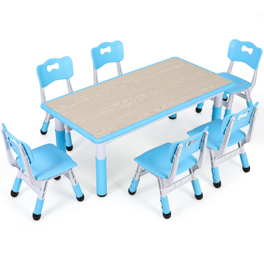 pirecart Kids Table and 6 Chairs Set, Height Adjustable Graffiti Table