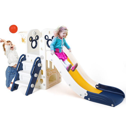 pirecart Kids Slide L-Shaped, 4 in 1 Slide Climber for Toddler, with Ball & Hoop