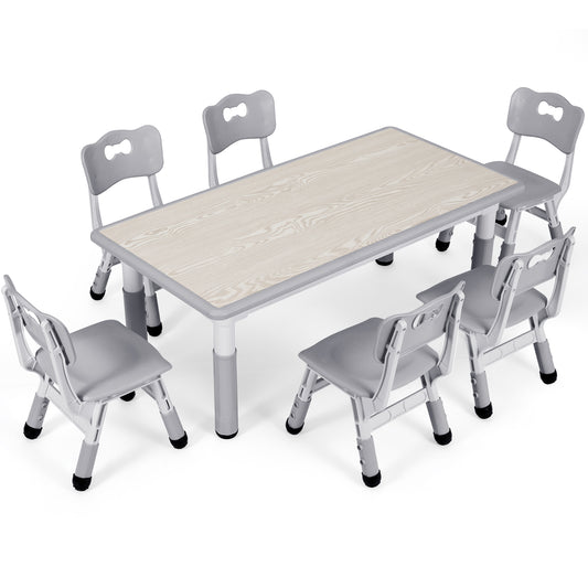 pirecart Height Adjustable Kids Table and 6 Chairs Set for Boys and Girls Age 3-12