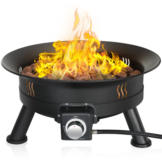 pirecart 24 inch Portable Fire Pit 58,000 BTU Outdoor Propane Gas Fire Pit Bowl with Cover