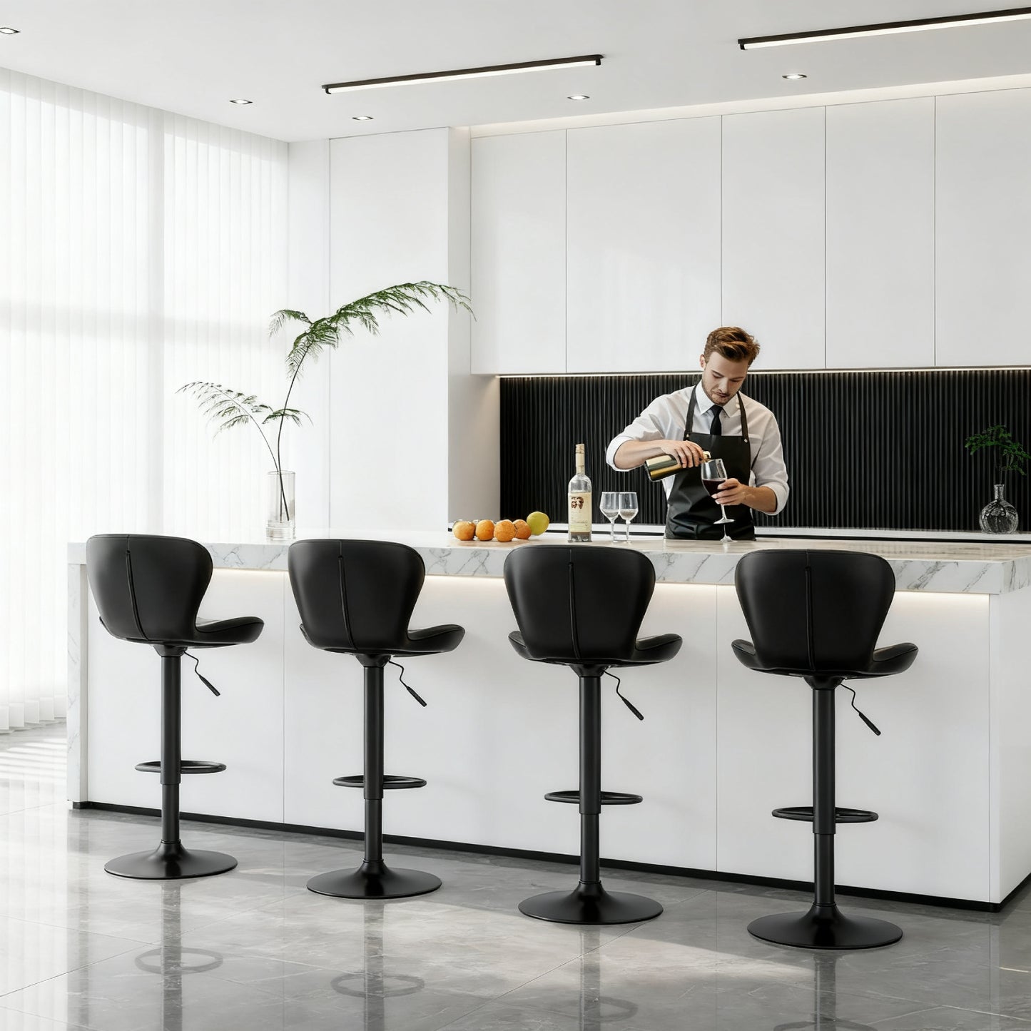 Pirecart Set of 2 Bar Stools, Bar Stools for Dining, Entertainment Center, PU Leather, Hight Adjustable Bar Chairs, Swivel Bar Stools with Back and Footrest