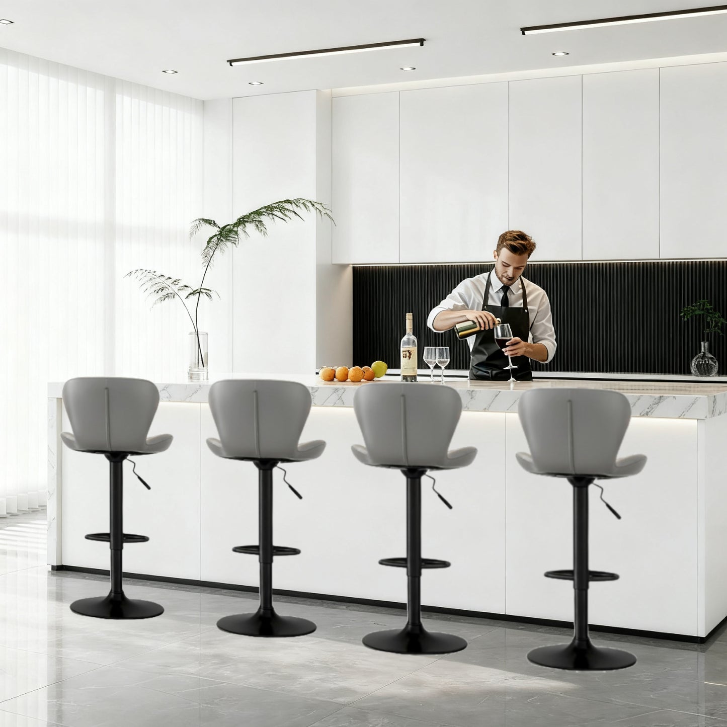 Pirecart Set of 2 Bar Stools, Bar Stools for Dining, Entertainment Center, PU Leather, Hight Adjustable Bar Chairs, Swivel Bar Stools with Back and Footrest