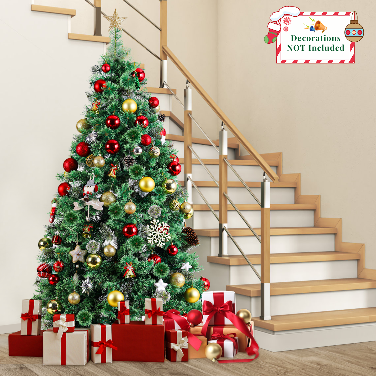 pirecart 6/8/9ft Artificial Holiday Christmas Tree Standing Xmas Tree W/Pre-lighted Decor