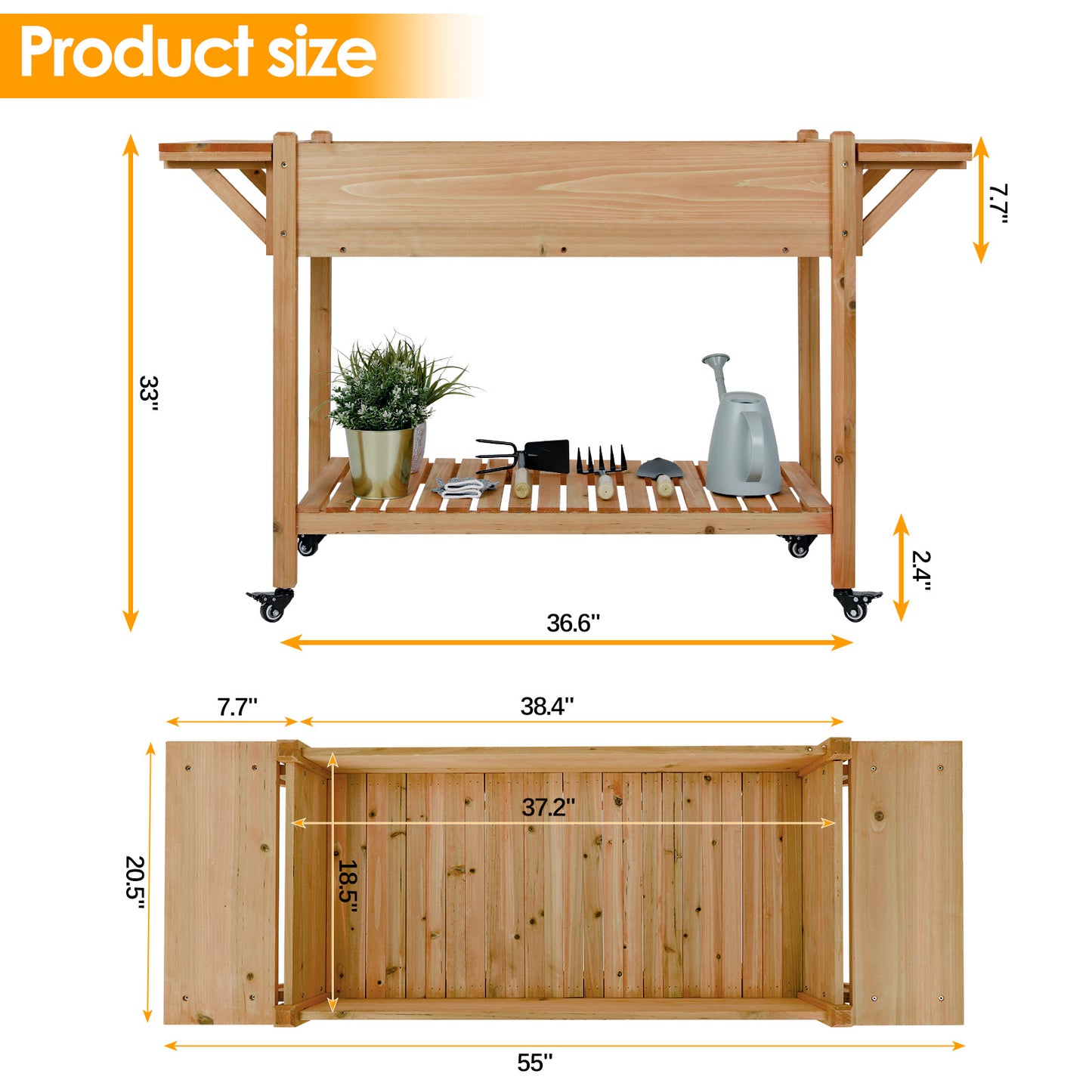 pirecart Raised Garden Bed with Wheels Outdoor Elevated Planter Box W/Legs, Side Tables