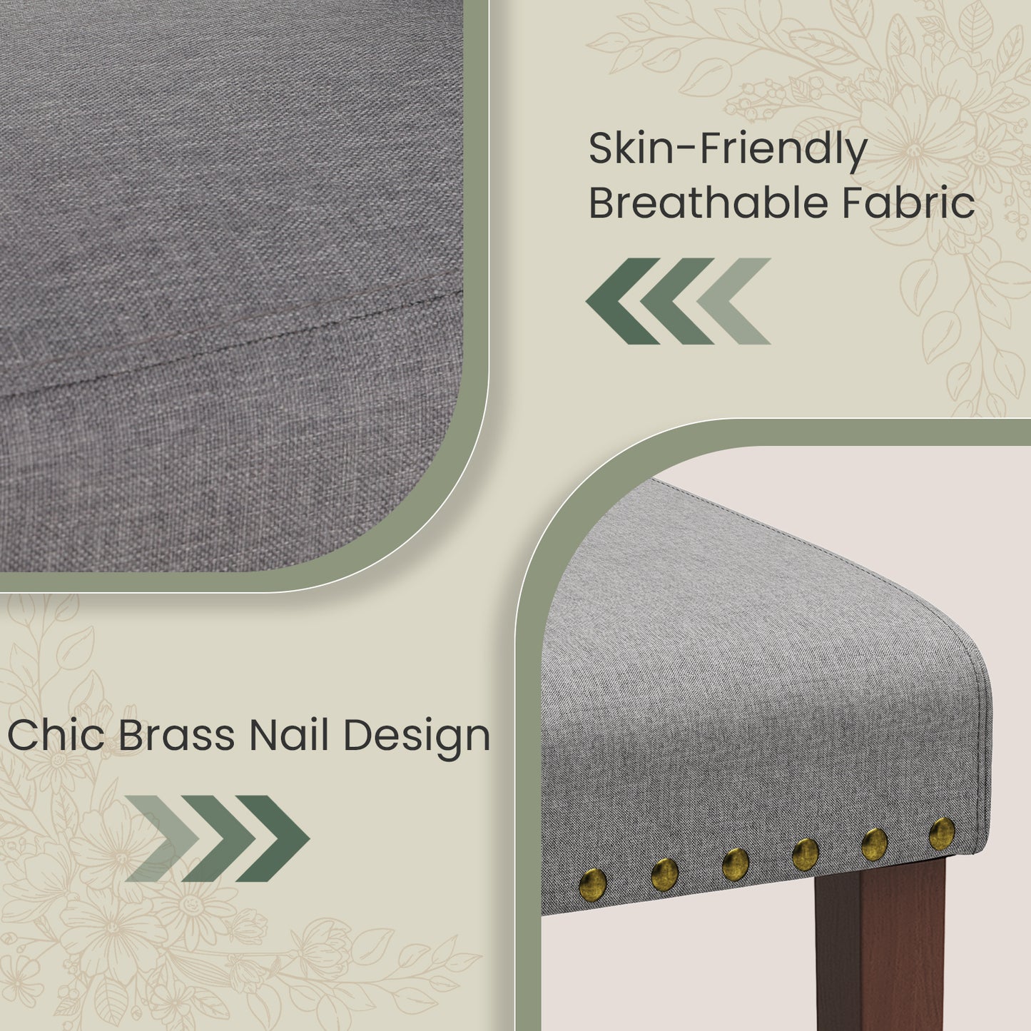 Pirecart Dining Chairs Set of 2, Kitchen Chairs with Nail Head Trim, Solid Wood Legs and Padded Seat, Tufted Parsons Design, Upholstered Fabric Chairs