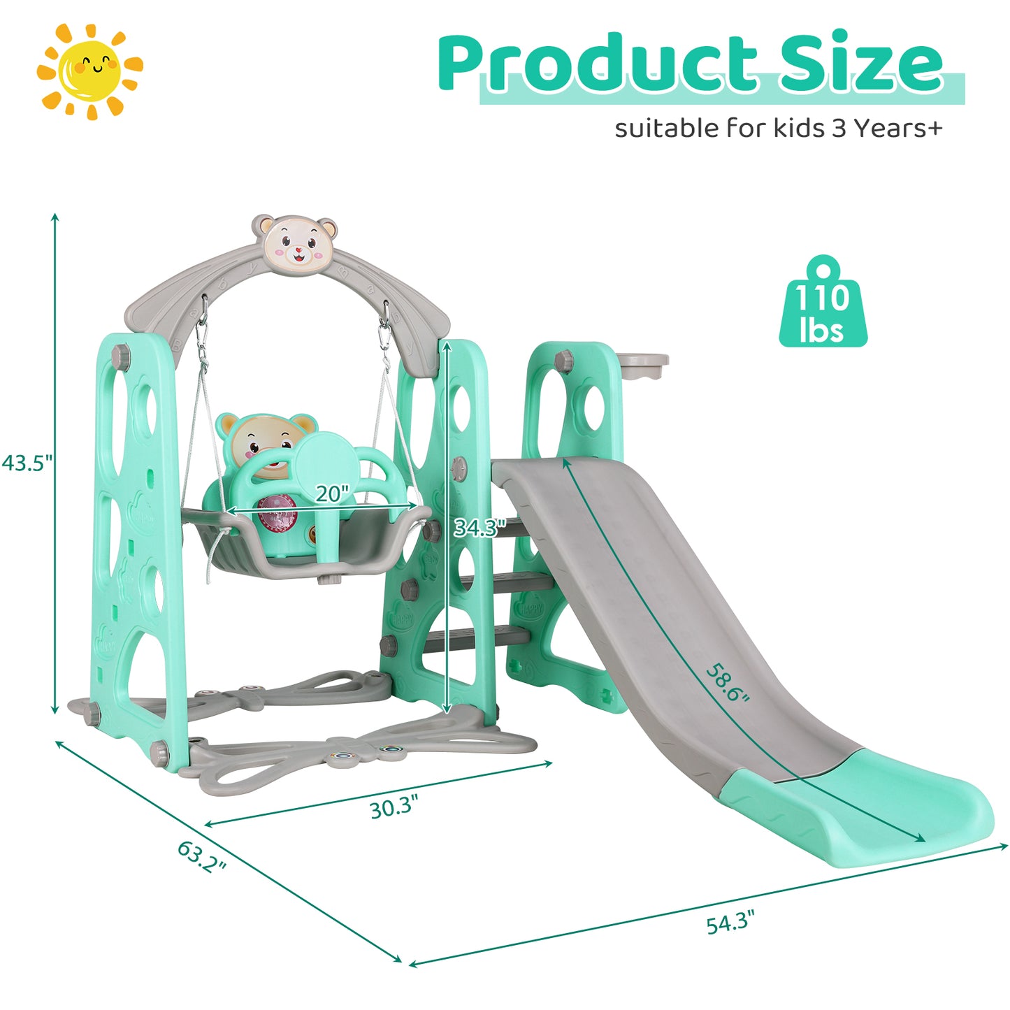 pirecart Toddler Slide and Swing Set, Baby Swing for Indoor Outdoor Playground