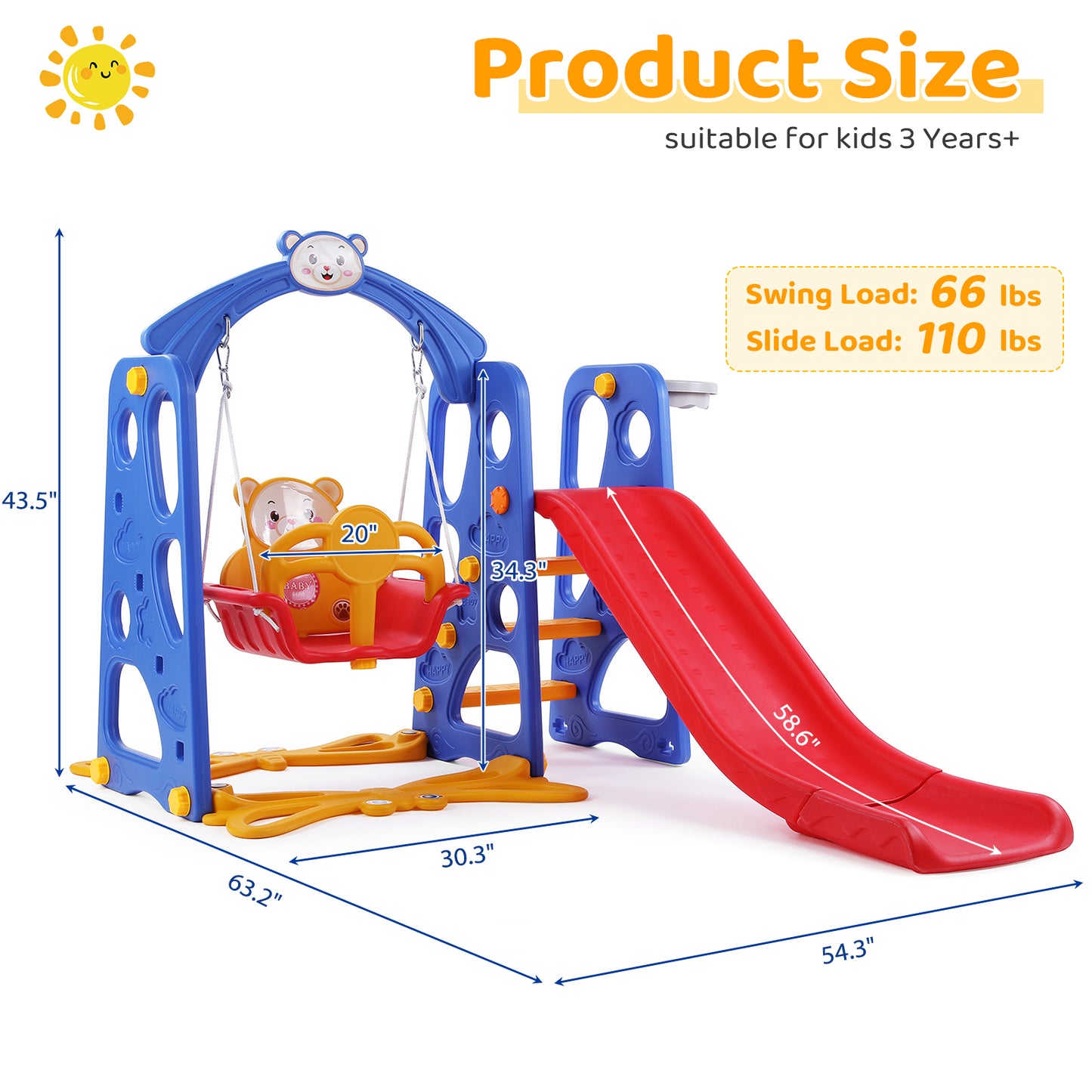 pirecart 4 in 1 Slide and Swing Set, Indoor Outdoor Toddler Climber Slide Playset