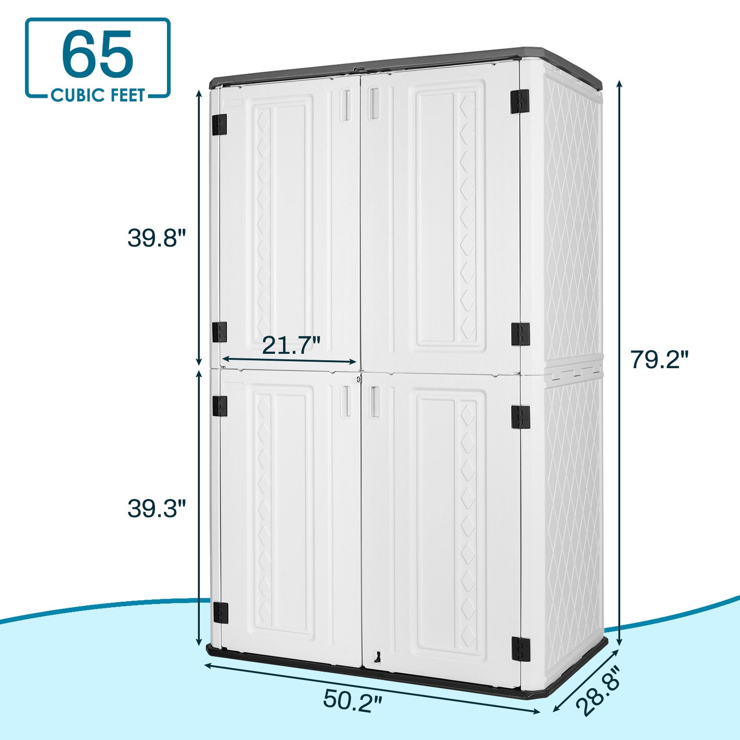 pirecart 65 Cubic Feet Resin Vertical Outdoor Storage Shed for Garden, Backyard, Patio, Pool Tools