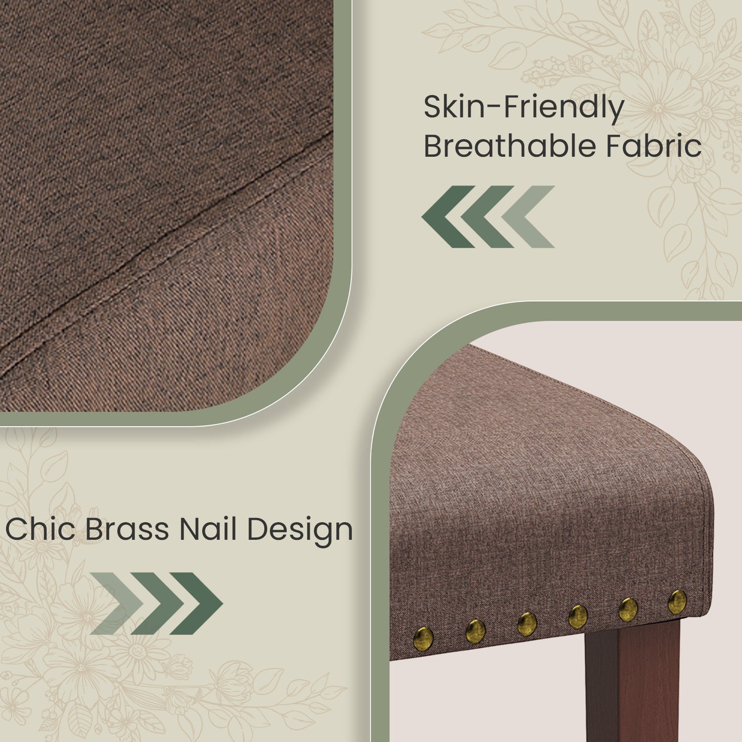 Pirecart Dining Chairs Set of 2, Kitchen Chairs with Nail Head Trim, Solid Wood Legs and Padded Seat, Tufted Parsons Design, Upholstered Fabric Chairs