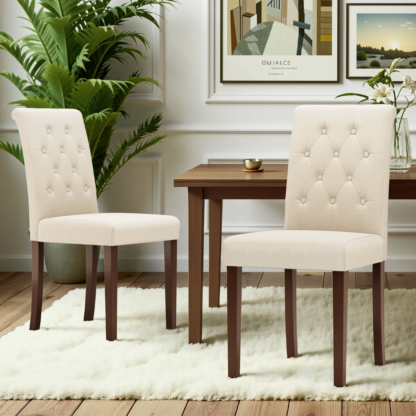 Pirecart 2 PCS Dining Chairs, Kitchen Chairs with Solid Wood Legs, Button-Tufted Parsons Design Upholstered Fabric Chairs