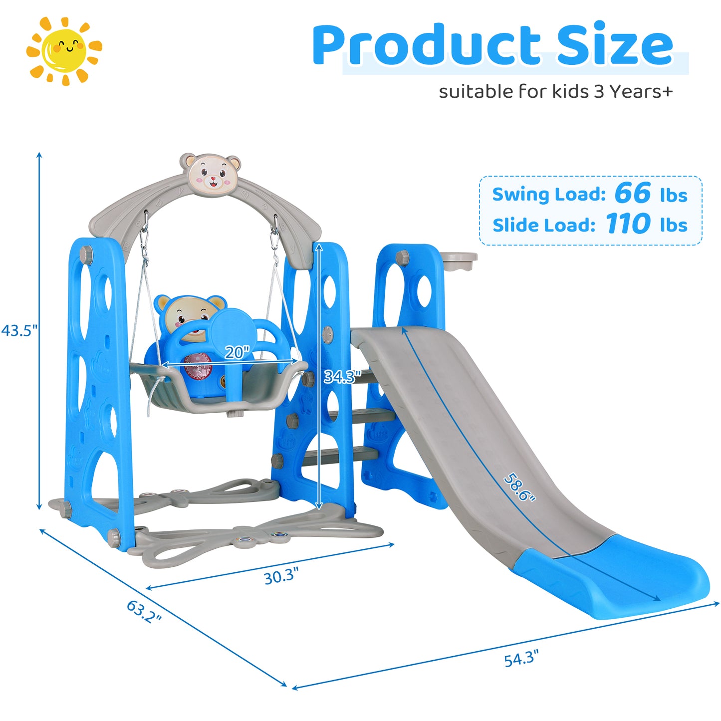 pirecart Toddler Slide and Swing Set, 4 in 1 Kids Play Climber Slide Playset w/Ball Hoop