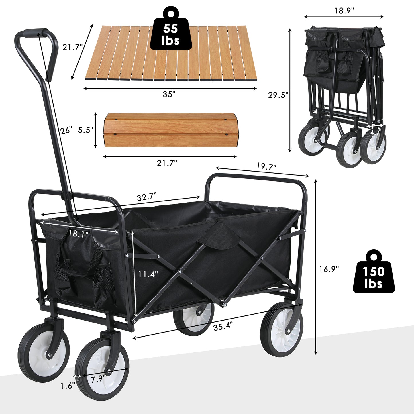 pirecart Collapsible Folding Wagon Cart Backyard Garden Utility Camping Cart with Table Plate