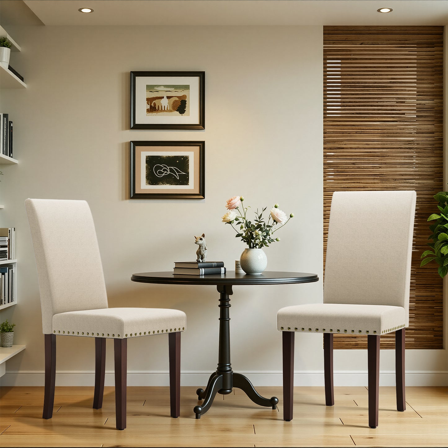 Pirecart Dining Chairs Set of 2, Kitchen Chairs with Nail Head Trim, Solid Wood Legs and Padded Seat, Tufted Parsons Design, Upholstered Fabric Chairs