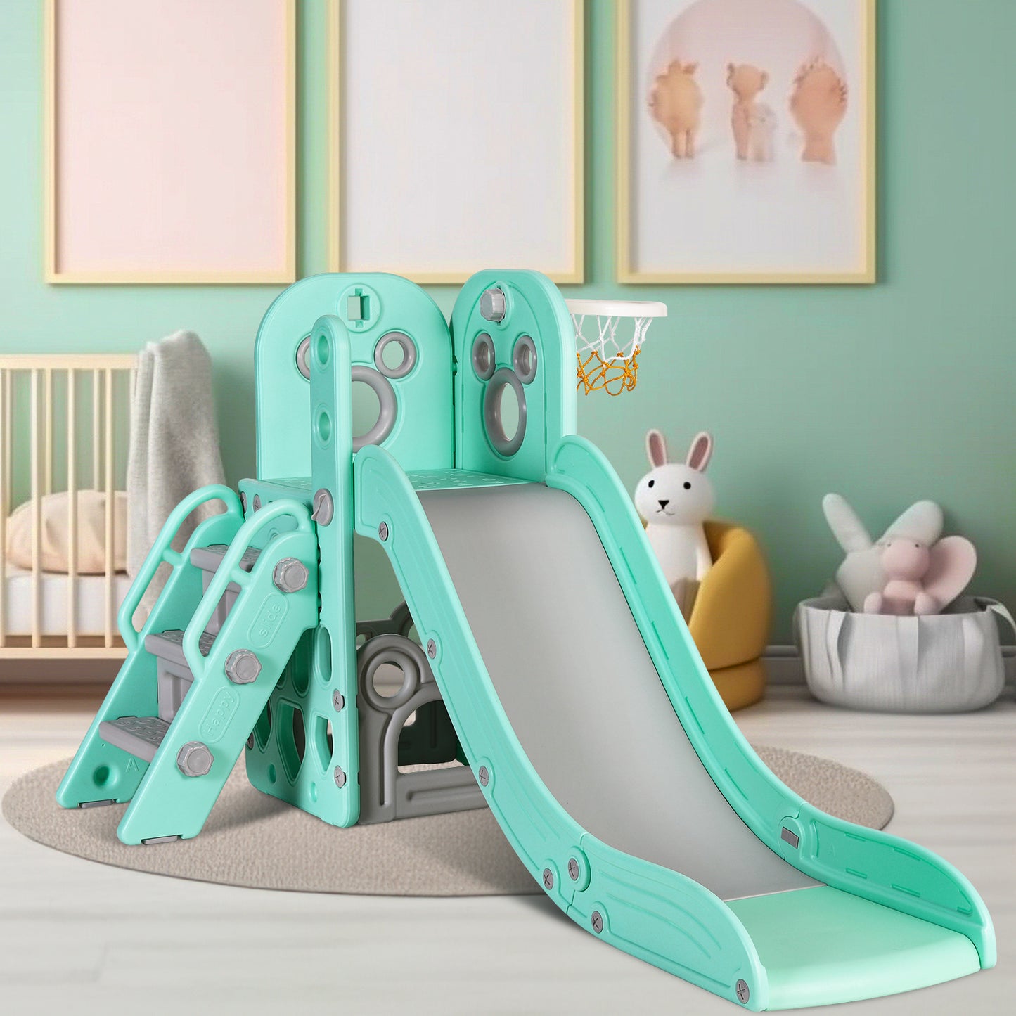 pirecart 4 in 1 Slide Climber for Toddler, Indoor Outdoor Baby Slide with Ball & Hoop