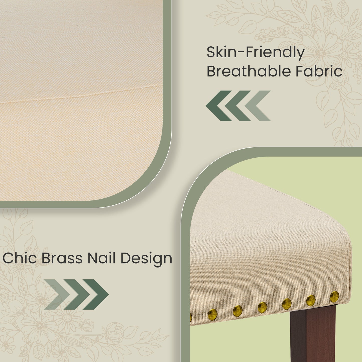 Pirecart Dining Chairs Set of 2, Kitchen Chairs with Nail Head Trim, Solid Wood Legs and Padded Seat, Tufted Parsons Design, Upholstered Fabric Chairs