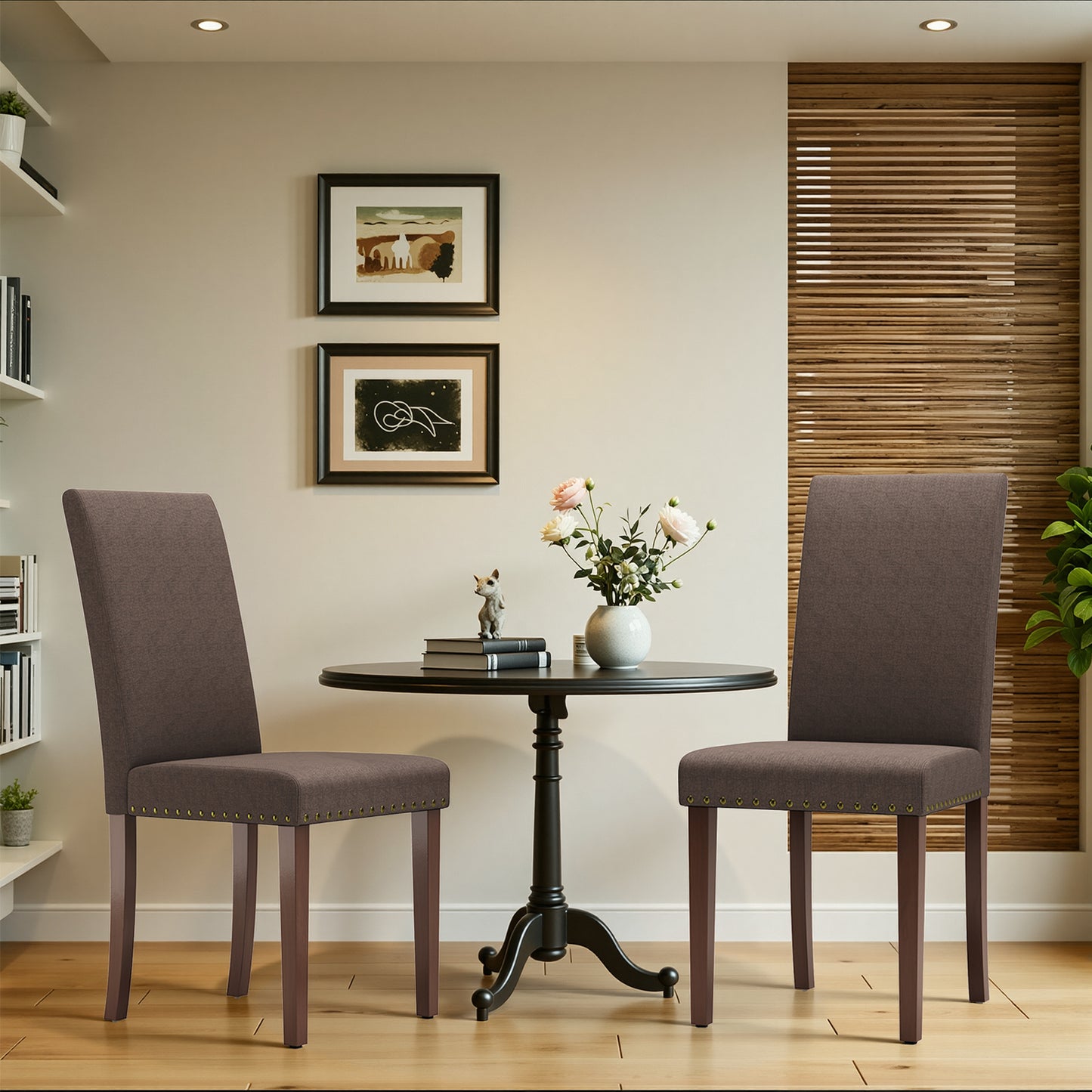 Pirecart Dining Chairs Set of 2, Kitchen Chairs with Nail Head Trim, Solid Wood Legs and Padded Seat, Tufted Parsons Design, Upholstered Fabric Chairs