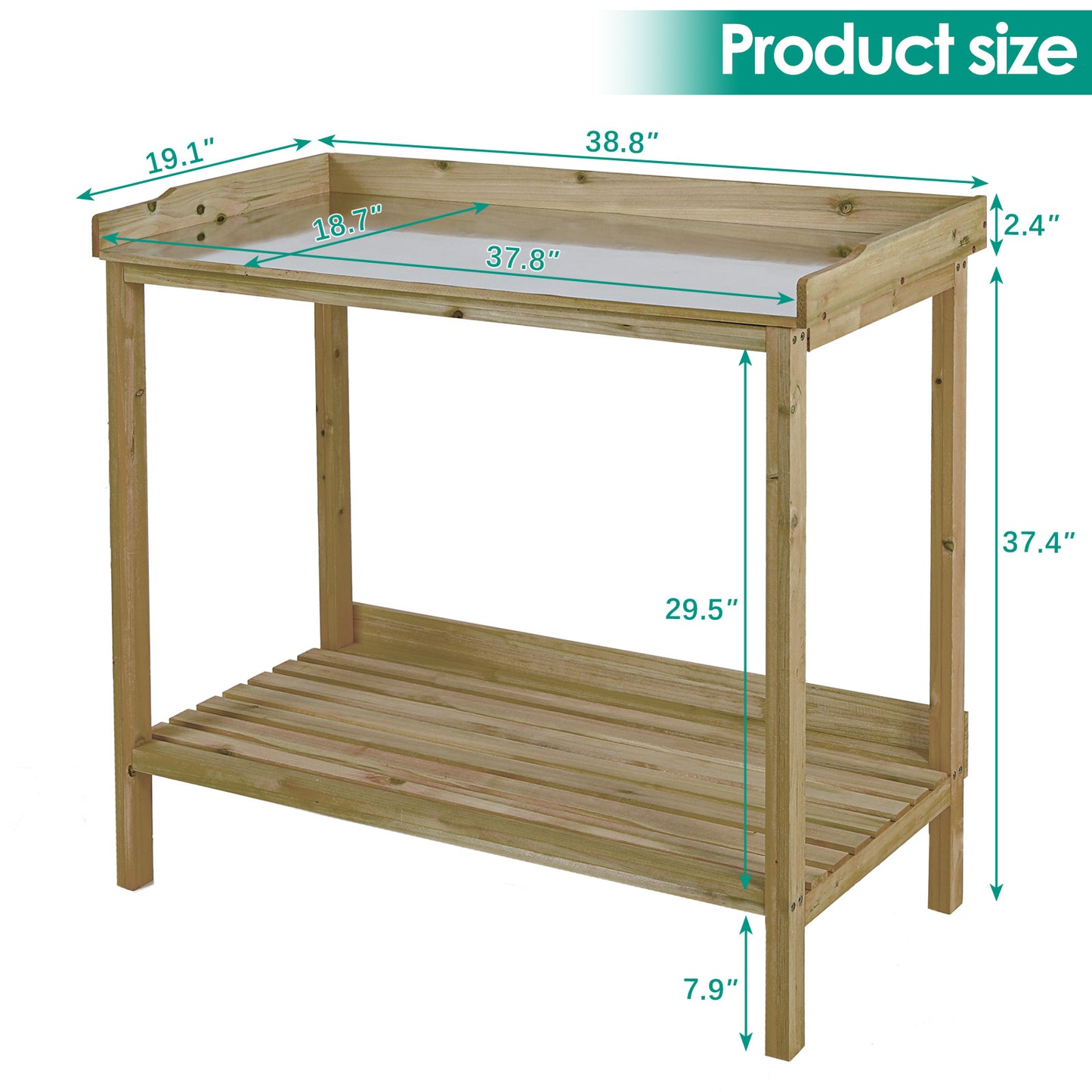 pirecart Potting Bench, Garden Table,Outside Planting Station,Wooden Greenhouse Potters Bench with Galvanized Iron Tabletop