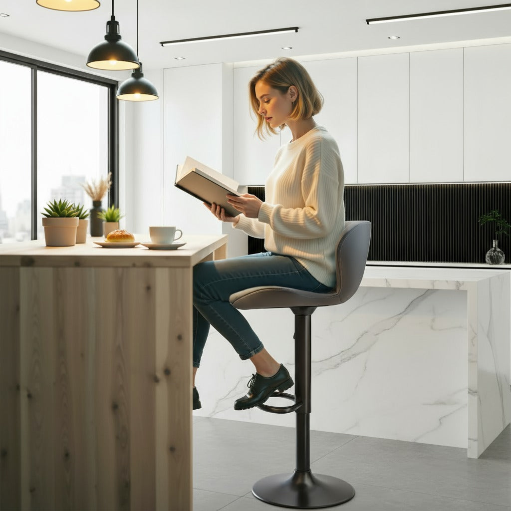 Pirecart Set of 2 Bar Stools, Bar Stools for Dining, Entertainment Center, PU Leather, Hight Adjustable Bar Chairs, Swivel Bar Stools with Back and Footrest