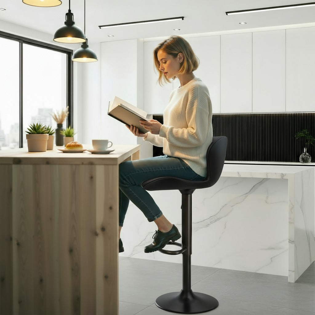 Pirecart Set of 2 Bar Stools, Bar Stools for Dining, Entertainment Center, PU Leather, Hight Adjustable Bar Chairs, Swivel Bar Stools with Back and Footrest