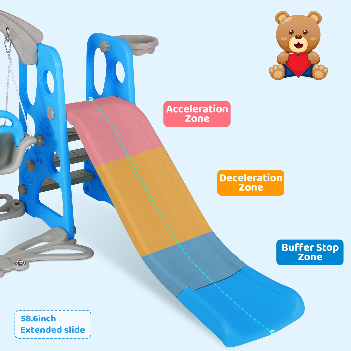 pirecart Toddler Slide and Swing Set, 4 in 1 Kids Play Climber Slide Playset w/Ball Hoop