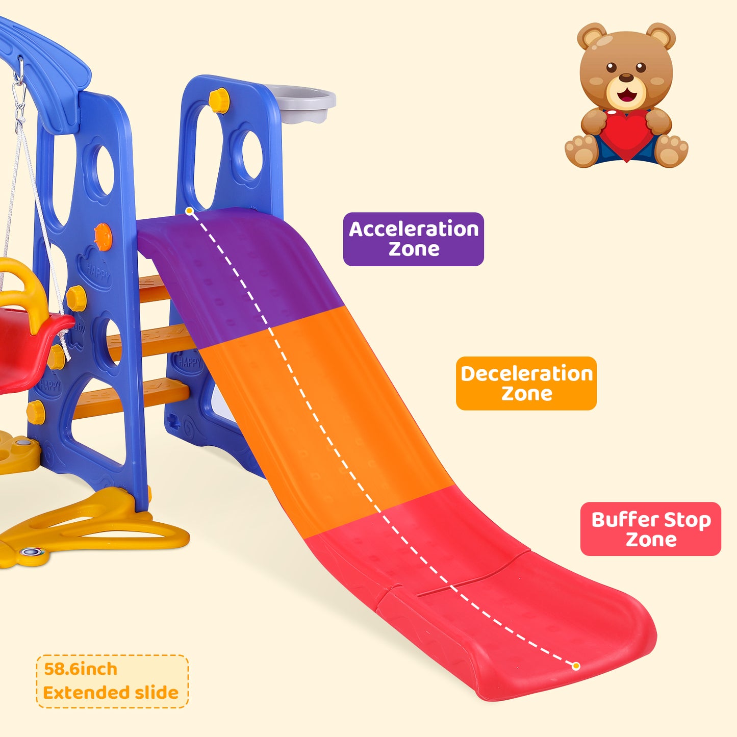 pirecart 4 in 1 Slide and Swing Set, Indoor Outdoor Toddler Climber Slide Playset