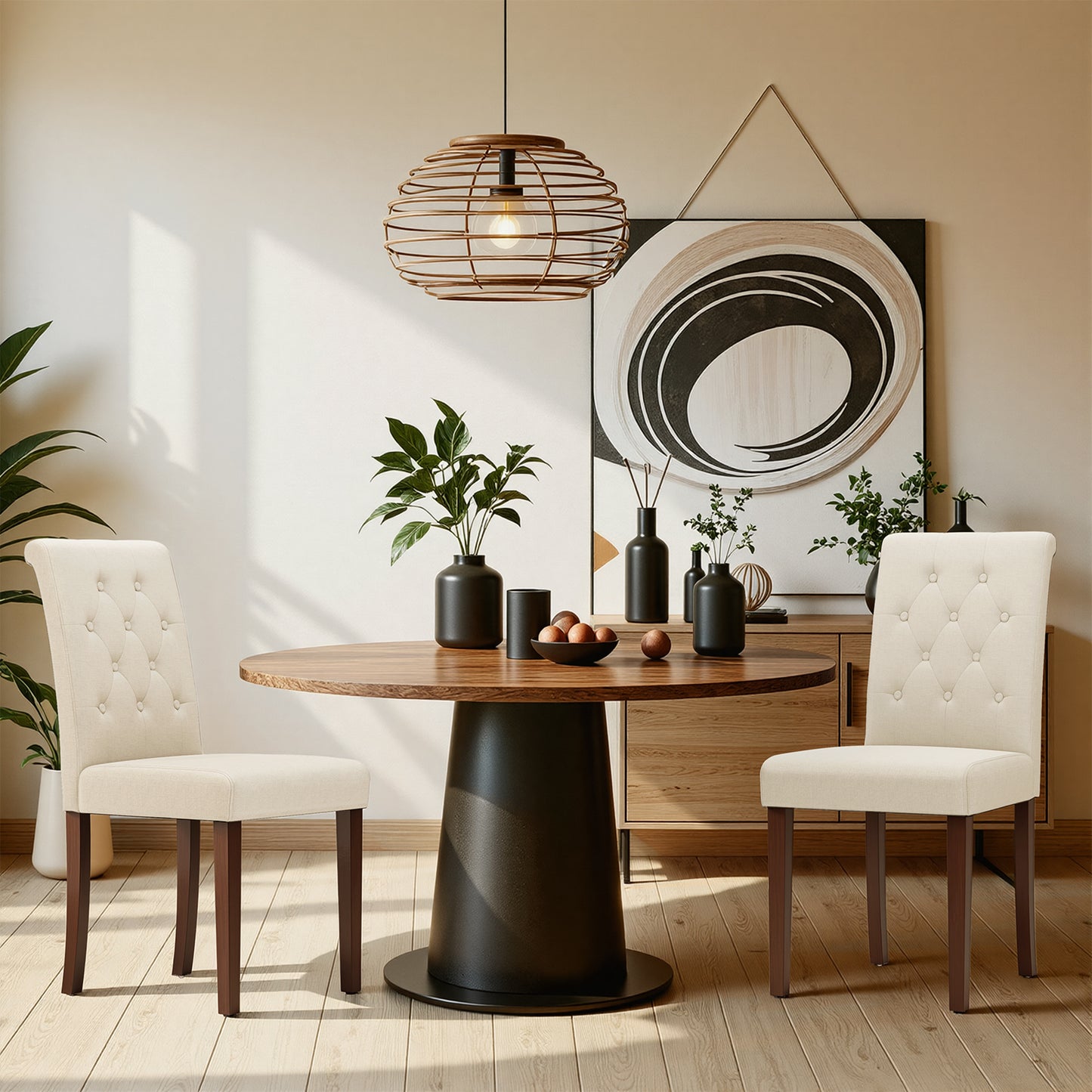 Pirecart 2 PCS Dining Chairs, Kitchen Chairs with Solid Wood Legs, Button-Tufted Parsons Design Upholstered Fabric Chairs