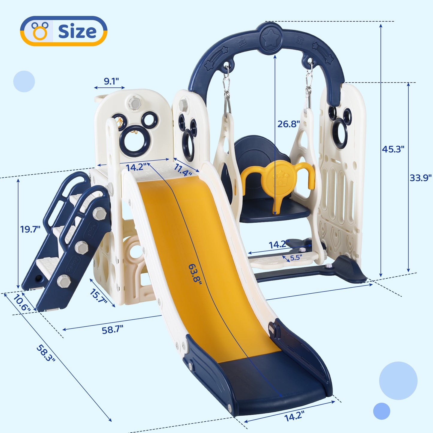 pirecart Swing Slide for Kids, 5 in 1 Slide Climber for Toddler, with Ball & Hoop