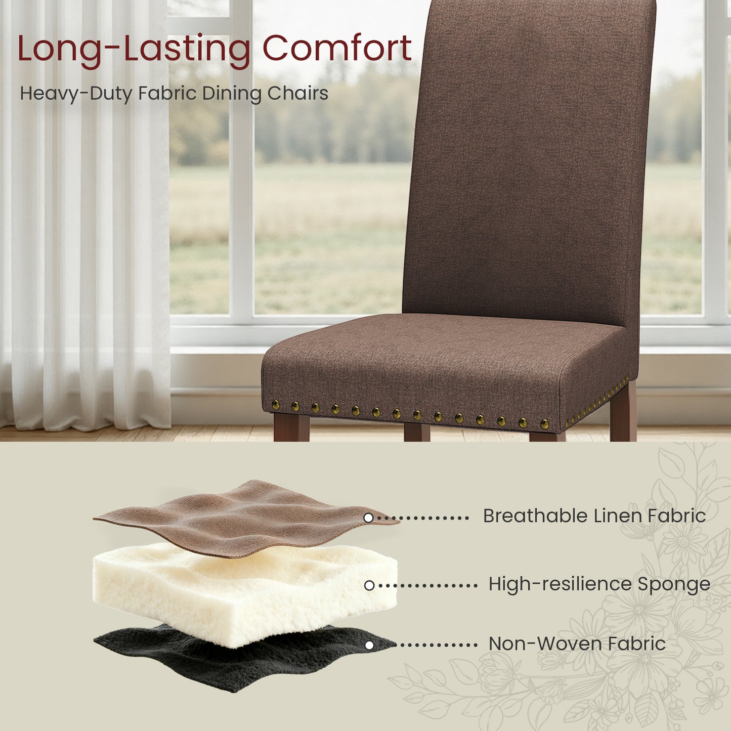 Pirecart 4 PCS Upholstered Dining Chairs Set, Tufted Parsons Design Kitchen Chairs with Nail Head Trim, Solid Wood Legs and Padded Seat, for Kitchen, Dining Room, Living Room