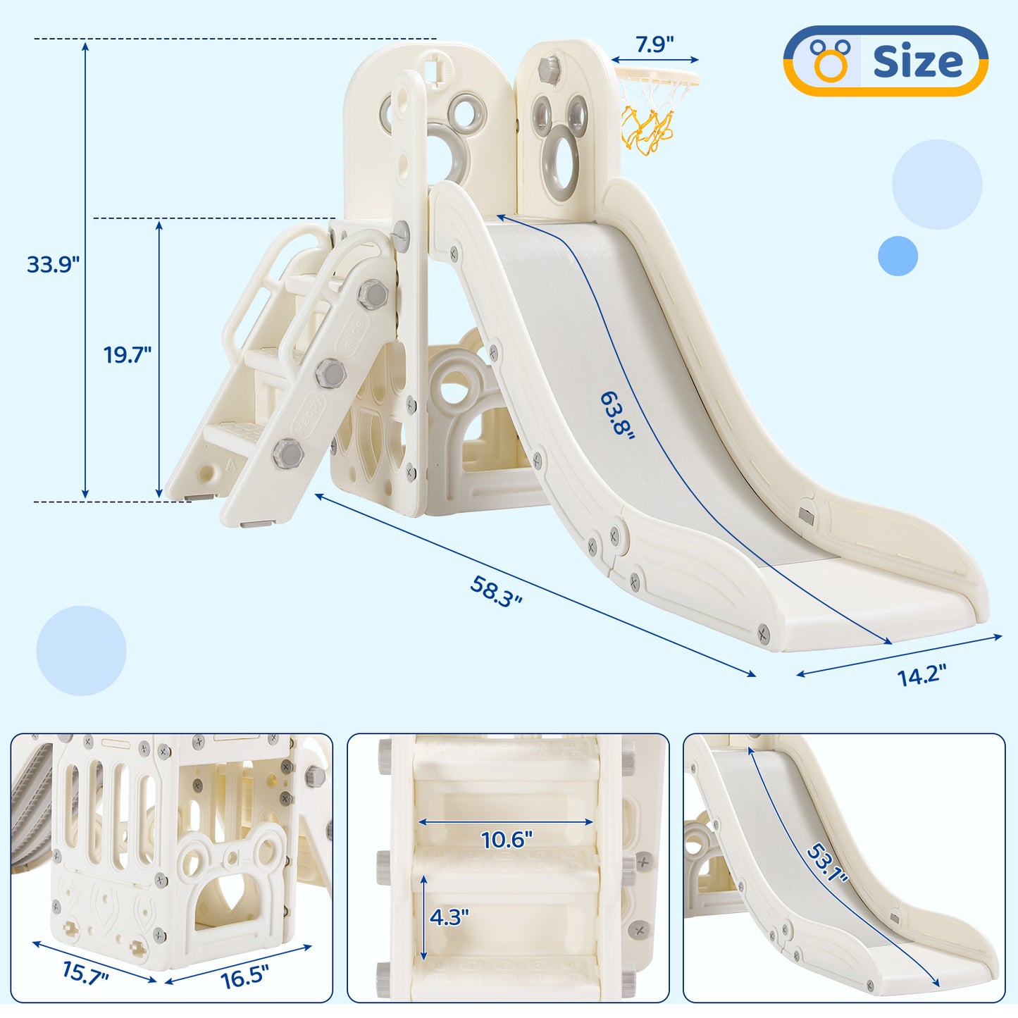 pirecart 4 in 1 Toddler Slide, Kids Climber Slide with Basketball Hoop and Ball