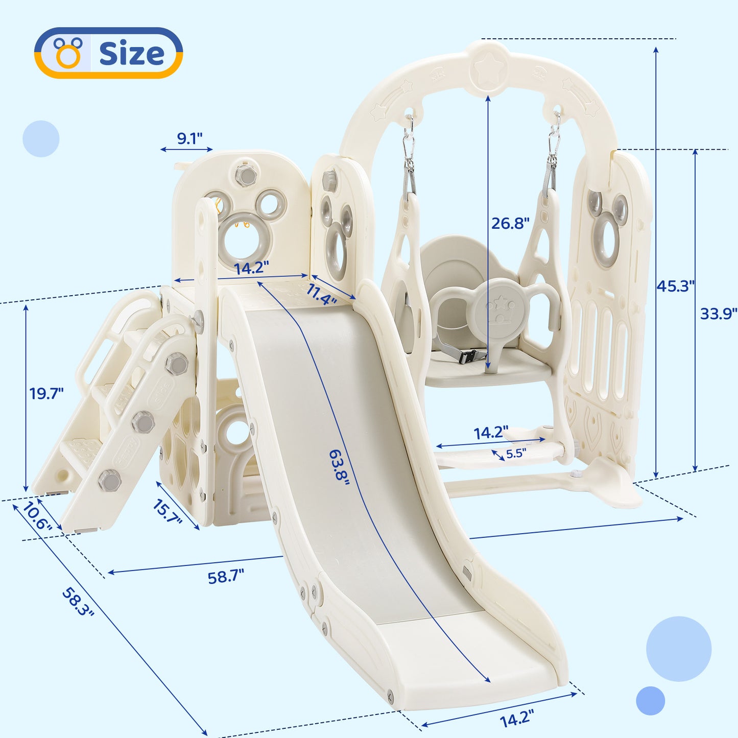 pirecart 5 in 1 Toddler Slide and Swing Set, Large Toddler Slide Climber Playset with Basketball Hoop