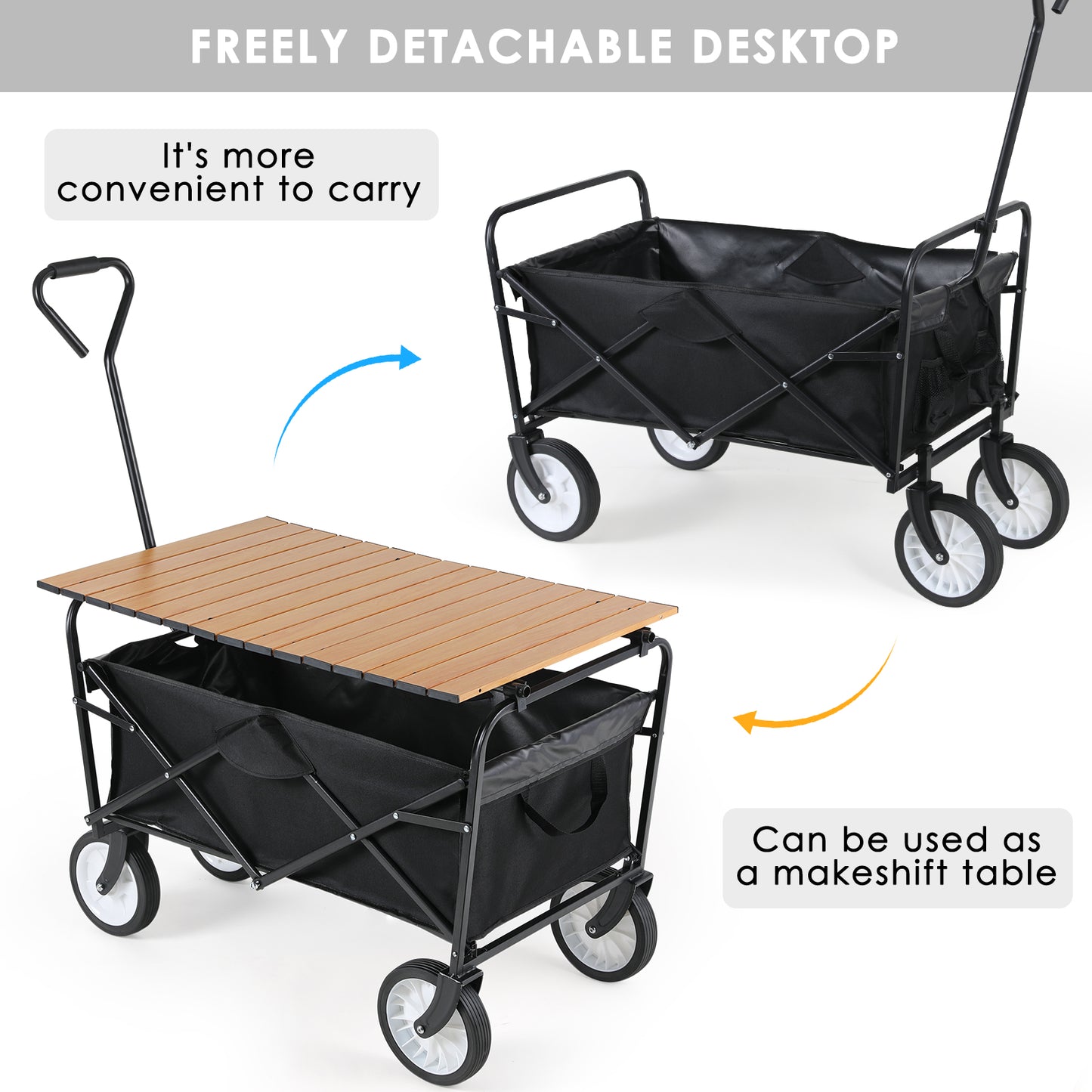 pirecart Collapsible Folding Wagon Cart Backyard Garden Utility Camping Cart with Table Plate