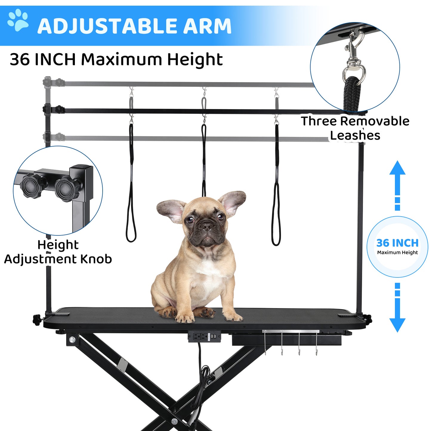 pirecart 49" Electric Dog Grooming Table, Professional Heavy Duty Pet Hydraulic Grooming Table w/Overhead Arm, 3 Noose