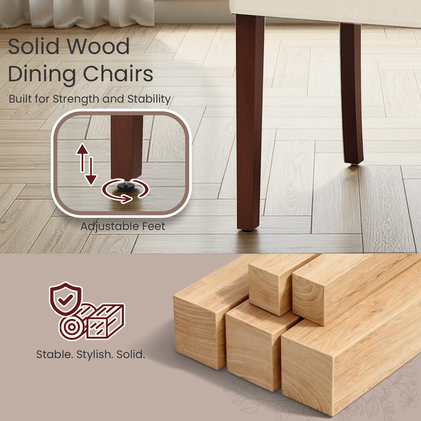 Pirecart 2 PCS Dining Chairs, Kitchen Chairs with Solid Wood Legs, Button-Tufted Parsons Design Upholstered Fabric Chairs