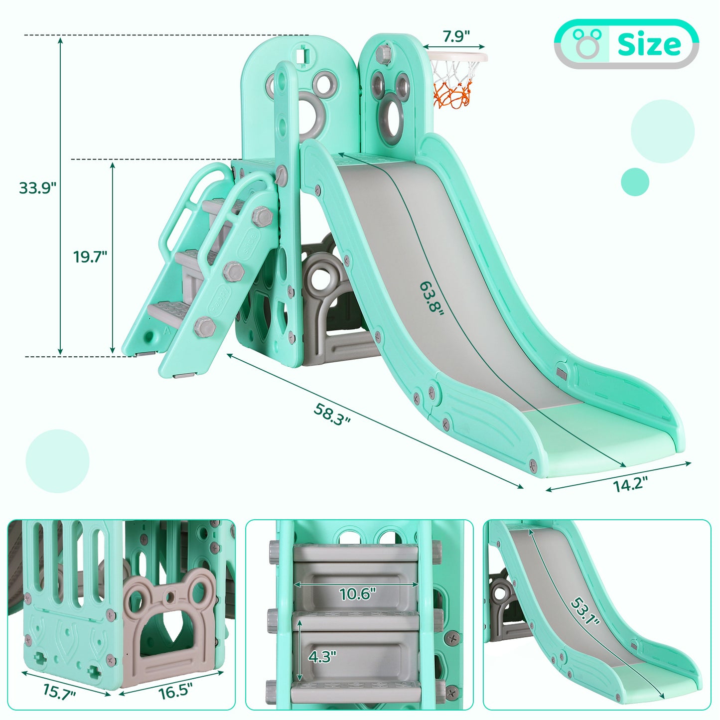 pirecart 4 in 1 Slide Climber for Toddler, Indoor Outdoor Baby Slide with Ball & Hoop