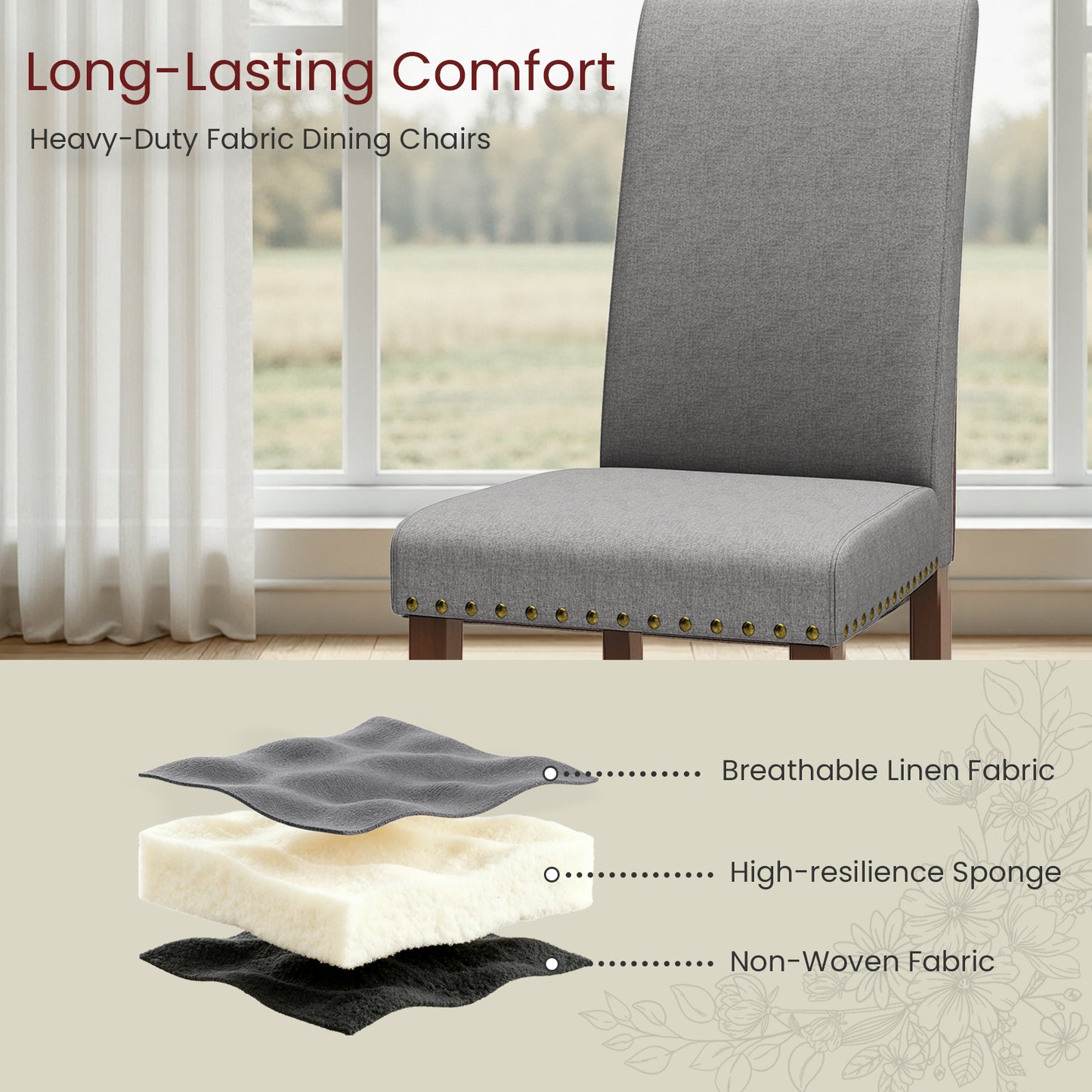 Pirecart 4 PCS Upholstered Dining Chairs Set, Tufted Parsons Design Kitchen Chairs with Nail Head Trim, Solid Wood Legs and Padded Seat, for Kitchen, Dining Room, Living Room