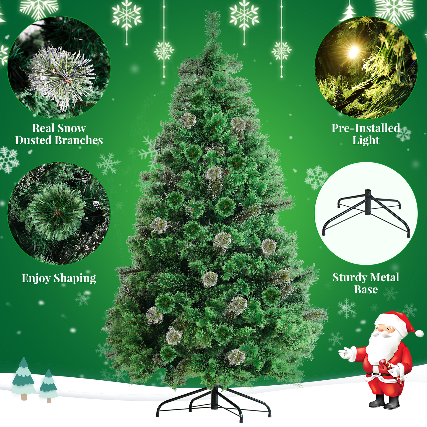 pirecart 6/8/9ft Artificial Holiday Christmas Tree Standing Xmas Tree W/Pre-lighted Decor