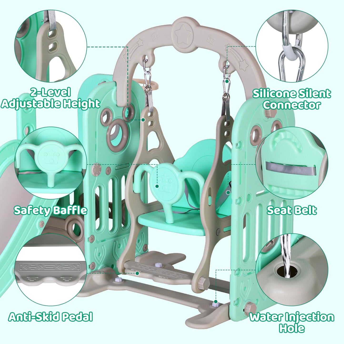 pirecart 5 in 1 Kids Swing Slide Playset, Slide Climber for Toddler with Ball & Hoop